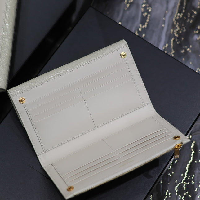 UPTOWN WALLET 21 IN WHITE CROCODILE PATTERN CALFSKIN GOLD LOGO