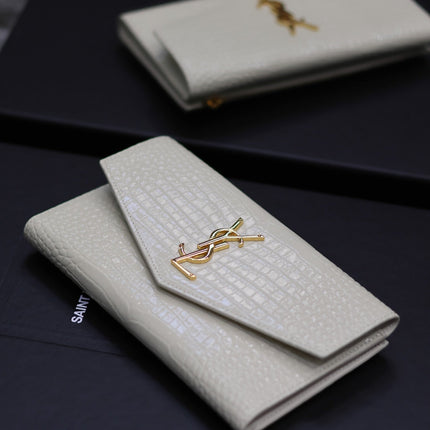 UPTOWN WALLET 21 IN WHITE CROCODILE PATTERN CALFSKIN GOLD LOGO