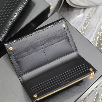 UPTOWN WALLET 21 IN BLACK CROCODILE PATTERN CALFSKIN GOLD LOGO