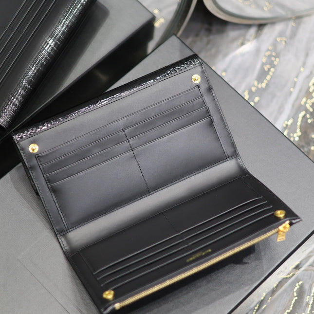 UPTOWN WALLET 21 IN BLACK CROCODILE PATTERN CALFSKIN GOLD LOGO