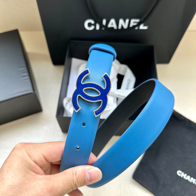 CC 30MM BELT IN COBALT BLUE SMOOTH CALFSKIN METAL HARDWARE