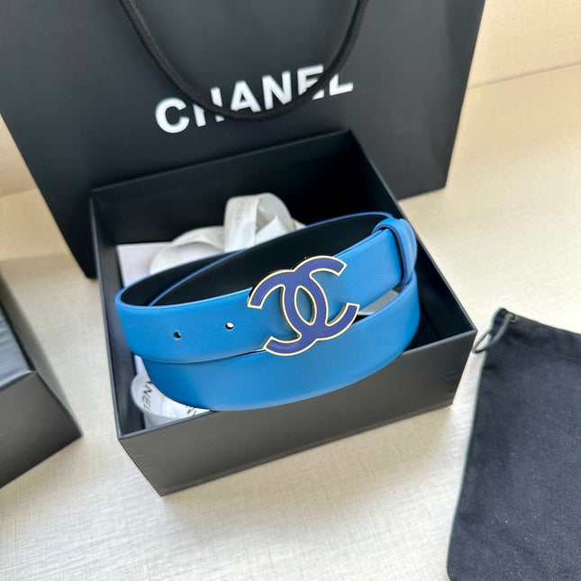 CC 30MM BELT IN COBALT BLUE SMOOTH CALFSKIN METAL HARDWARE