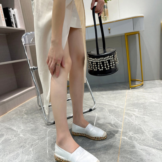 LOAFERS IN WHITE FABRIC AND RAFFIA