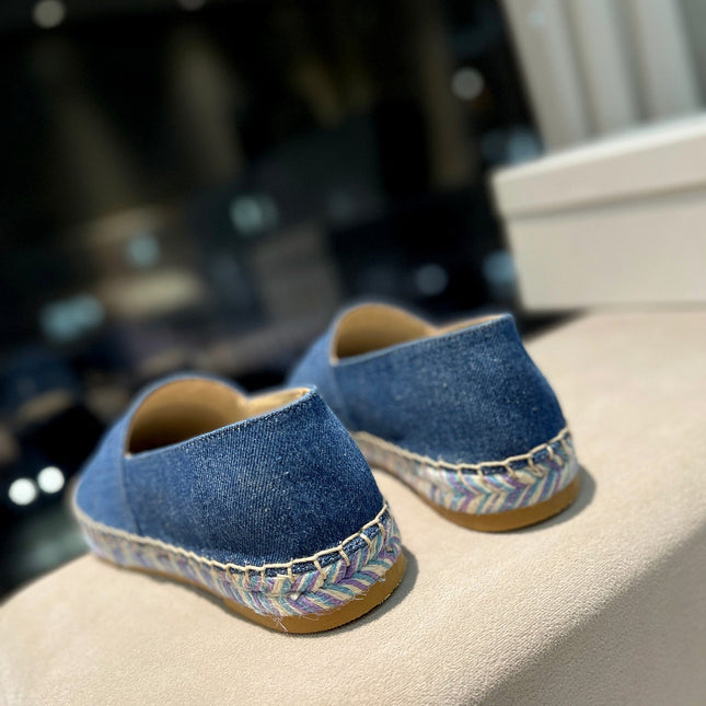 LOAFERS IN NAVY BLUE FABRIC AND RAFFIA