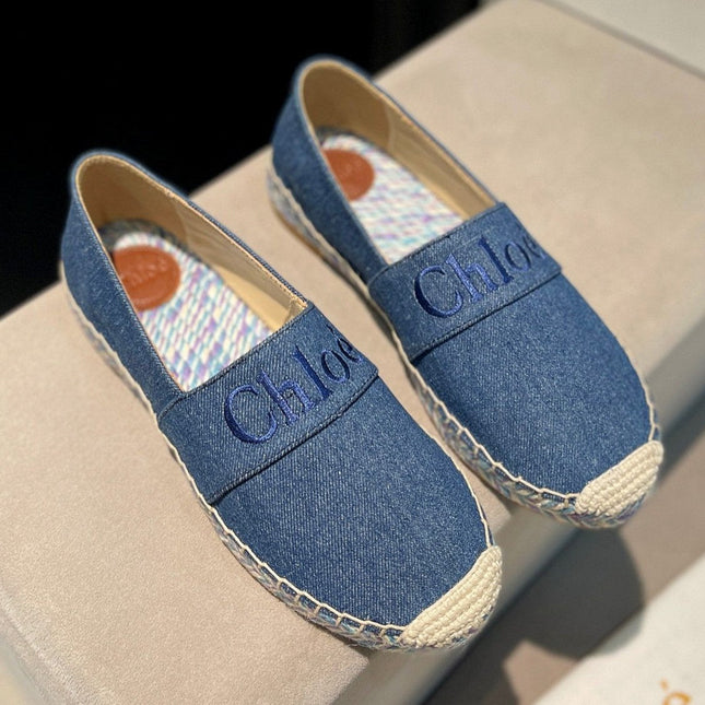 LOAFERS IN NAVY BLUE FABRIC AND RAFFIA