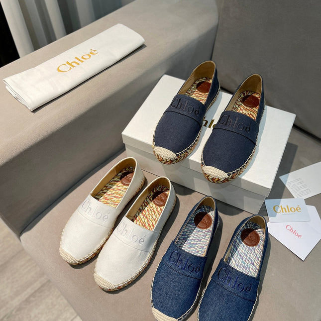 LOAFERS IN NAVY BLUE FABRIC AND RAFFIA
