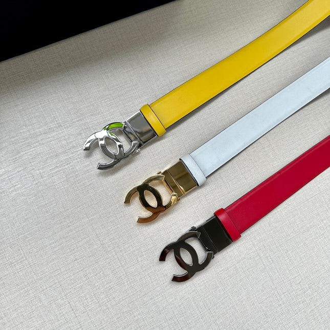 CC 30MM BELT IN BRIGHT YELLOW AND BLACK CALFSKIN WITH SILVER HARDWARE