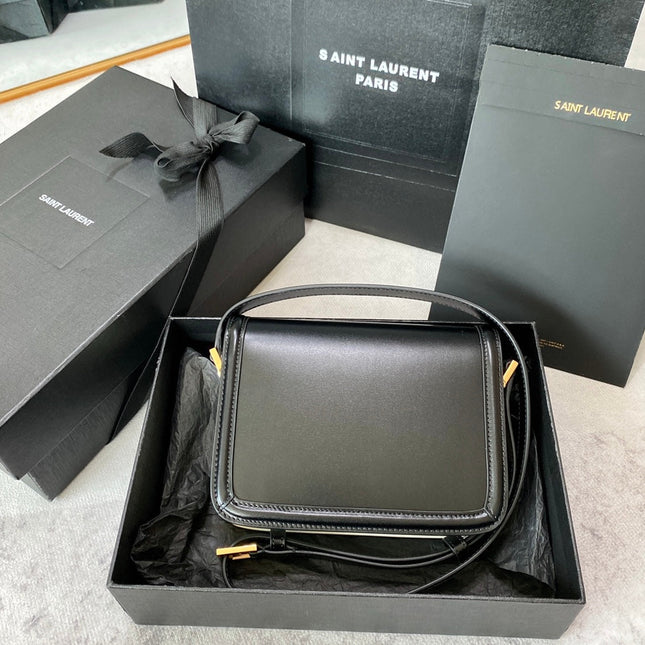 SOLFERINO SMALL SATCHEL 19 IN BLACK MIX WHITE CALFSKIN GOLD LOGO