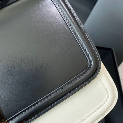 SOLFERINO MEDIUM SATCHEL 23 IN BLACK MIX WHITE CALFSKIN GOLD LOGO