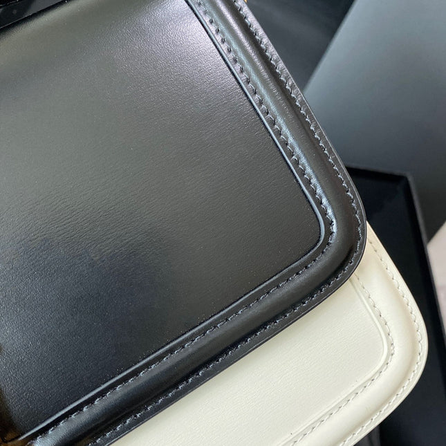 SOLFERINO MEDIUM SATCHEL 23 IN BLACK MIX WHITE CALFSKIN GOLD LOGO