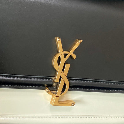 SOLFERINO MEDIUM SATCHEL 23 IN BLACK MIX WHITE CALFSKIN GOLD LOGO