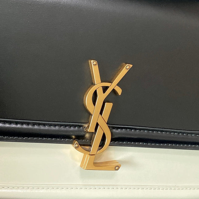 SOLFERINO MEDIUM SATCHEL 23 IN BLACK MIX WHITE CALFSKIN GOLD LOGO