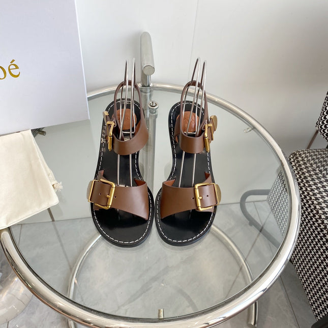 REBECCA LOW HEELED SANDAL IN RUSSET BROWN LAMBSKIN GOLD HARDWARE