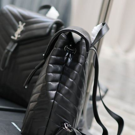 LOU BACKPACK 33 IN BLACK QUILTED CALFSKIN SILVER HARDWARE