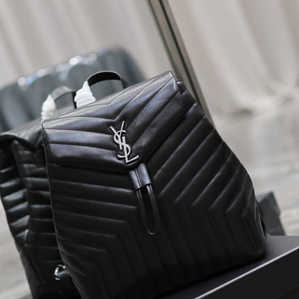 LOU BACKPACK 33 IN BLACK QUILTED CALFSKIN SILVER HARDWARE