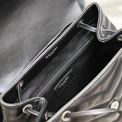 LOU BACKPACK 33 IN BLACK QUILTED CALFSKIN SILVER HARDWARE