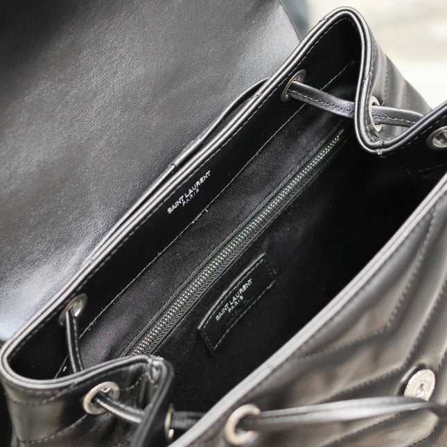 LOU BACKPACK 33 IN BLACK QUILTED CALFSKIN SILVER HARDWARE