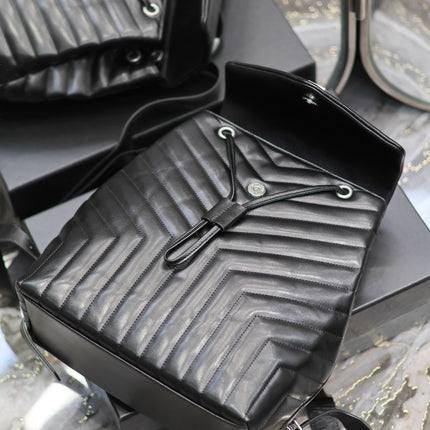 LOU BACKPACK 33 IN BLACK QUILTED CALFSKIN SILVER HARDWARE