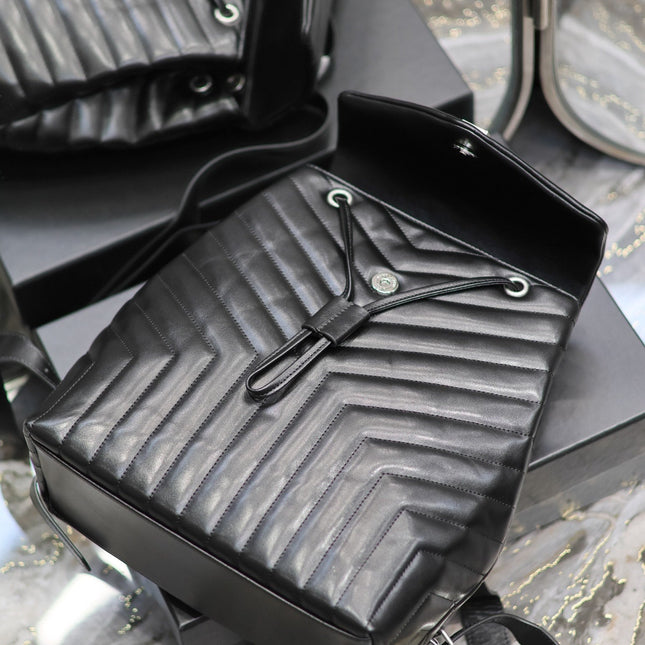 LOU BACKPACK 33 IN BLACK QUILTED CALFSKIN SILVER HARDWARE