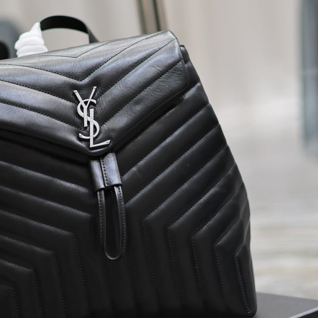 LOU BACKPACK 33 IN BLACK QUILTED CALFSKIN SILVER HARDWARE
