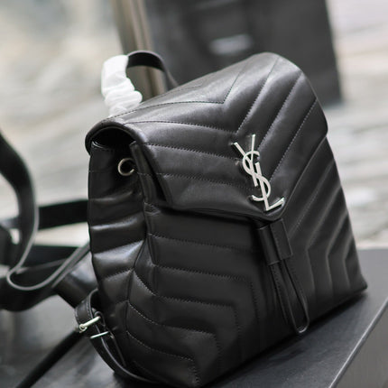 LOU BACKPACK 26 IN BLACK QUILTED CALFSKIN SILVER HARDWARE