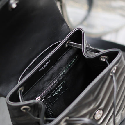 LOU BACKPACK 26 IN BLACK QUILTED CALFSKIN SILVER HARDWARE