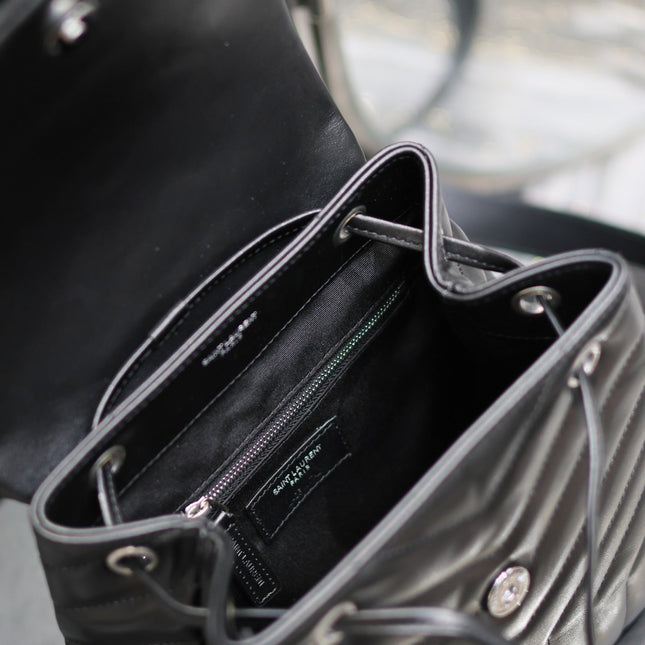 LOU BACKPACK 26 IN BLACK QUILTED CALFSKIN SILVER HARDWARE