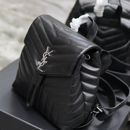 LOU BACKPACK 26 IN BLACK QUILTED CALFSKIN SILVER HARDWARE