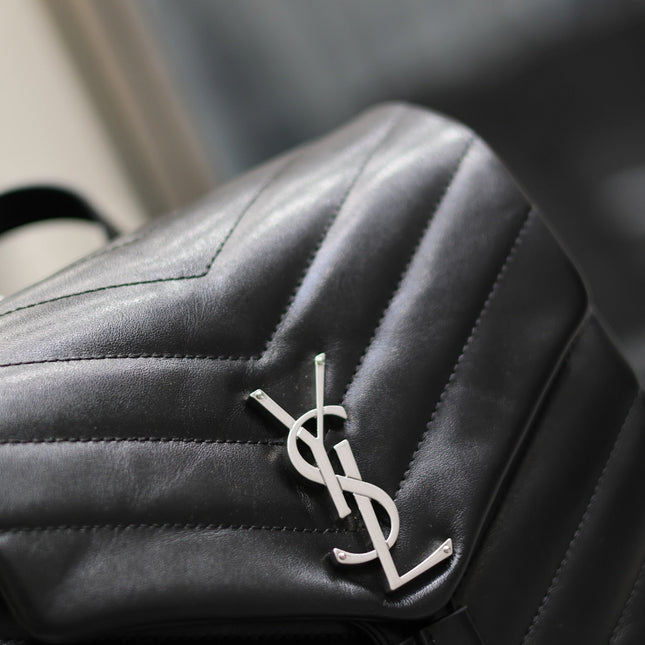 LOU BACKPACK 26 IN BLACK QUILTED CALFSKIN SILVER HARDWARE