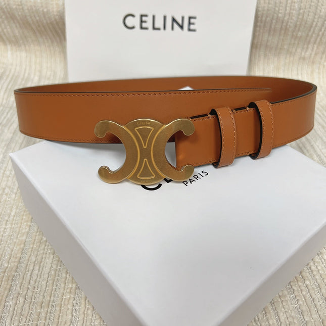 Triomphe Belt 35mm Tan Calfskin Ghw