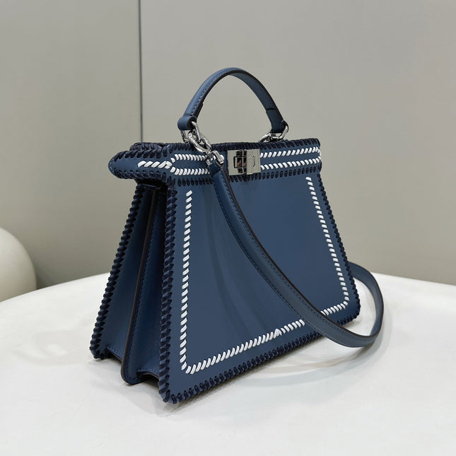 PEEKABOO ISEEU 27 IN BLUE BAYOUX INTERLACED CALFSKIN SILVER HARDWARE