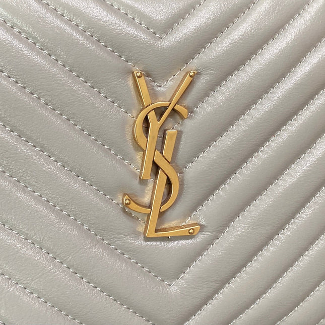 LOU CAMERA BAG 23 IN LIGHT GRAY CALFSKIN GOLD LOGO