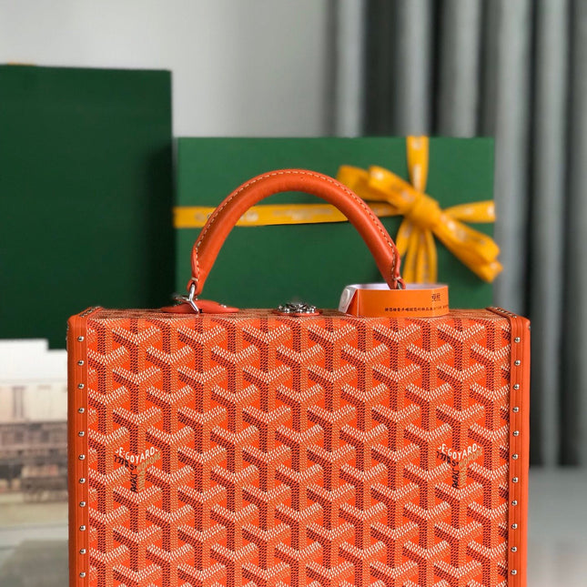 GRAND HÔTEL TRUNK BAG 24 IN ORANGE GOYARDINE CANVAS AND CALFSKIN