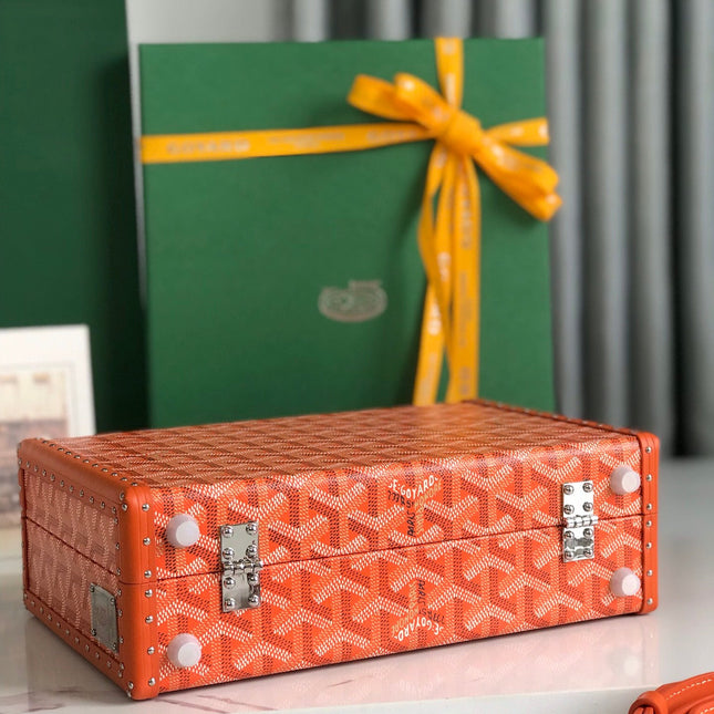 GRAND HÔTEL TRUNK BAG 24 IN ORANGE GOYARDINE CANVAS AND CALFSKIN