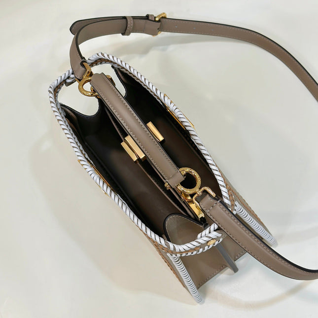 PEEKABOO ISEEU 27 IN MEDIUM BROWN INTERLACED CALFSKIN GOLD HARDWARE