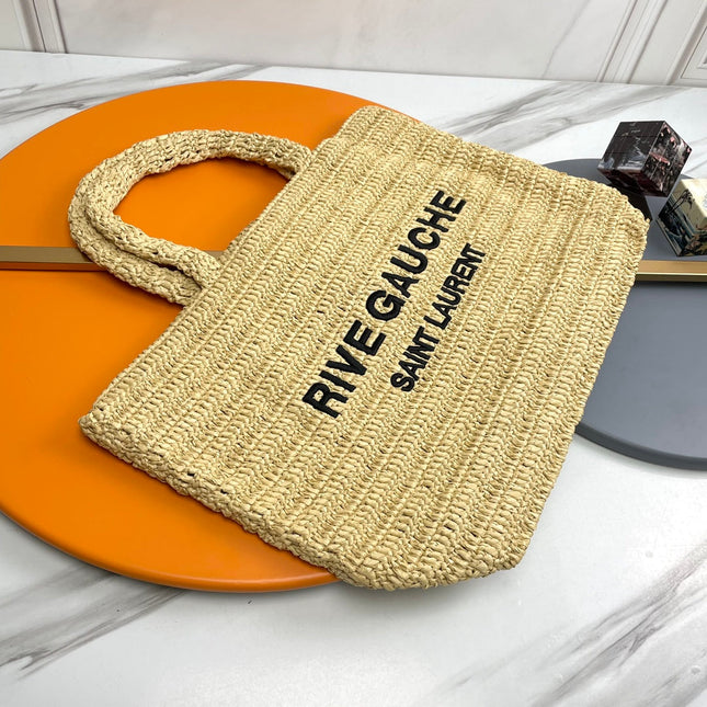 RIVE GAUCHE TOTE BAG 38 IN LIGHT YELLOW RAFFIA