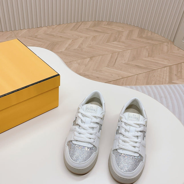 FENDI CASUAL SNEAKER IN WHITE CALFSKIN ATTACH RHINSTONES