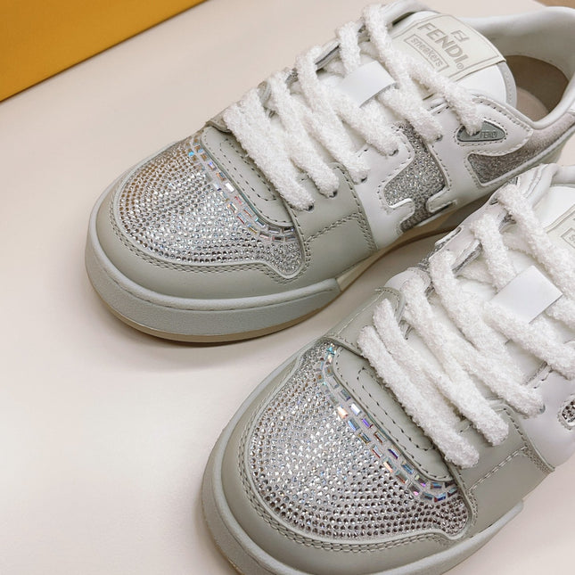 FENDI CASUAL SNEAKER IN GREY CALFSKIN ATTACH RHINSTONES