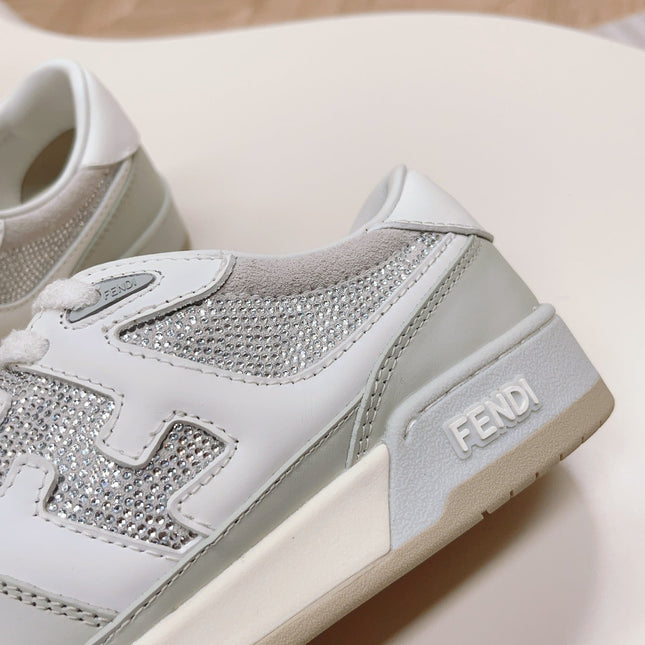 FENDI CASUAL SNEAKER IN GREY CALFSKIN ATTACH RHINSTONES