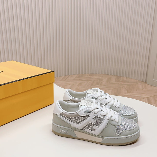 FENDI CASUAL SNEAKER IN GREY CALFSKIN ATTACH RHINSTONES