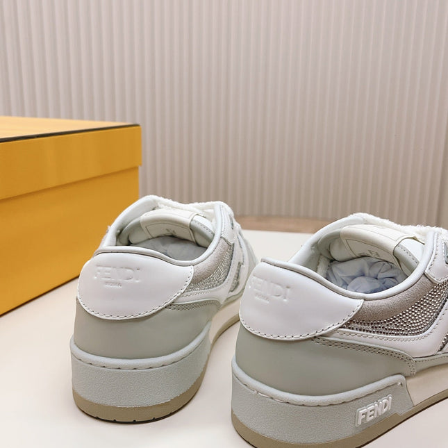 FENDI CASUAL SNEAKER IN GREY CALFSKIN ATTACH RHINSTONES