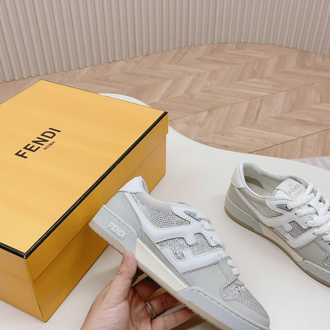 FENDI CASUAL SNEAKER IN GREY CALFSKIN ATTACH RHINSTONES