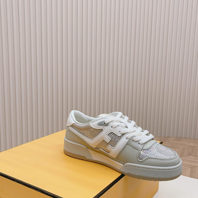 FENDI CASUAL SNEAKER IN GREY CALFSKIN ATTACH RHINSTONES
