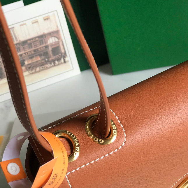 233 BAG 25 IN TAN CALFKIN AND BLACK GOYARDINE CANVAS