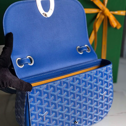 233 BAG 25 IN SAPPHIRE BLUE CALFKIN AND GOYARDINE CANVAS