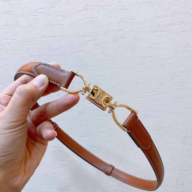 Hook & Loop 20mm TRIOMPHE Logo Square Adjustable Belt Tan Calfskin Ghw
