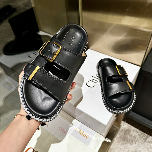 DAD SANDALS IN BLACK CALFSKIN WITH GOLD HARDWARE