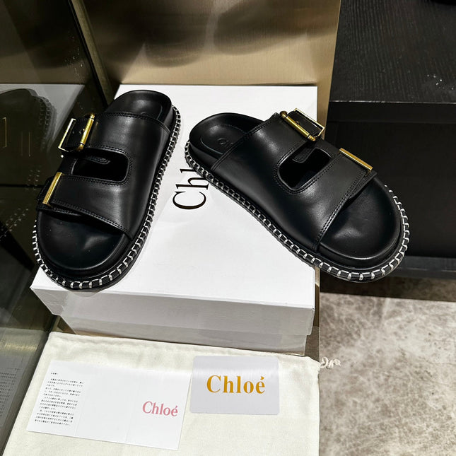 DAD SANDALS IN BLACK CALFSKIN WITH GOLD HARDWARE