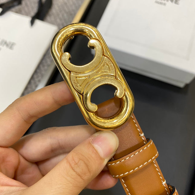 TRIOMPHE BELT 25MM IN BROWN CALFSKIN OVAL BUCKLE AND ENGRAVED LOGO