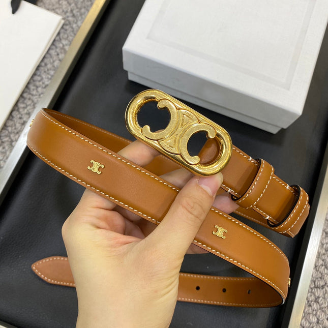 TRIOMPHE BELT 25MM IN BROWN CALFSKIN OVAL BUCKLE AND ENGRAVED LOGO